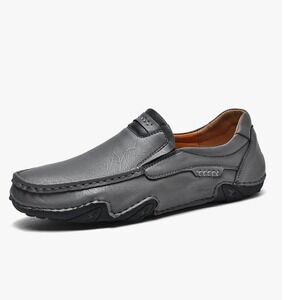 Mens Gray Leather‎ Slip On Driving Loafer Moccasin Shoes Fashion Size 45